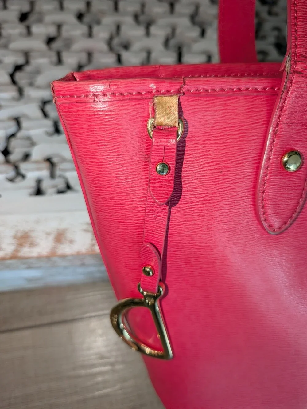 Ralph Lauren Coral Pink Leather Tote with Gold Accents